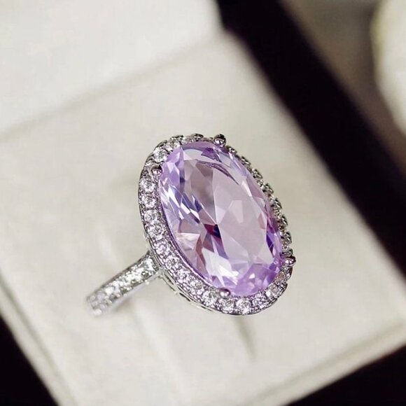 🌸925 Silver Plated Shining 4 Claws Oval Shaped CZ Ring, MARR9375 - Picture 1 of 5